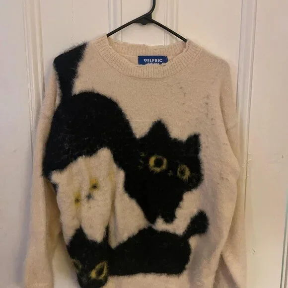 Women's Cat pattern multi /Cat Sweater - Picture 1 of 2